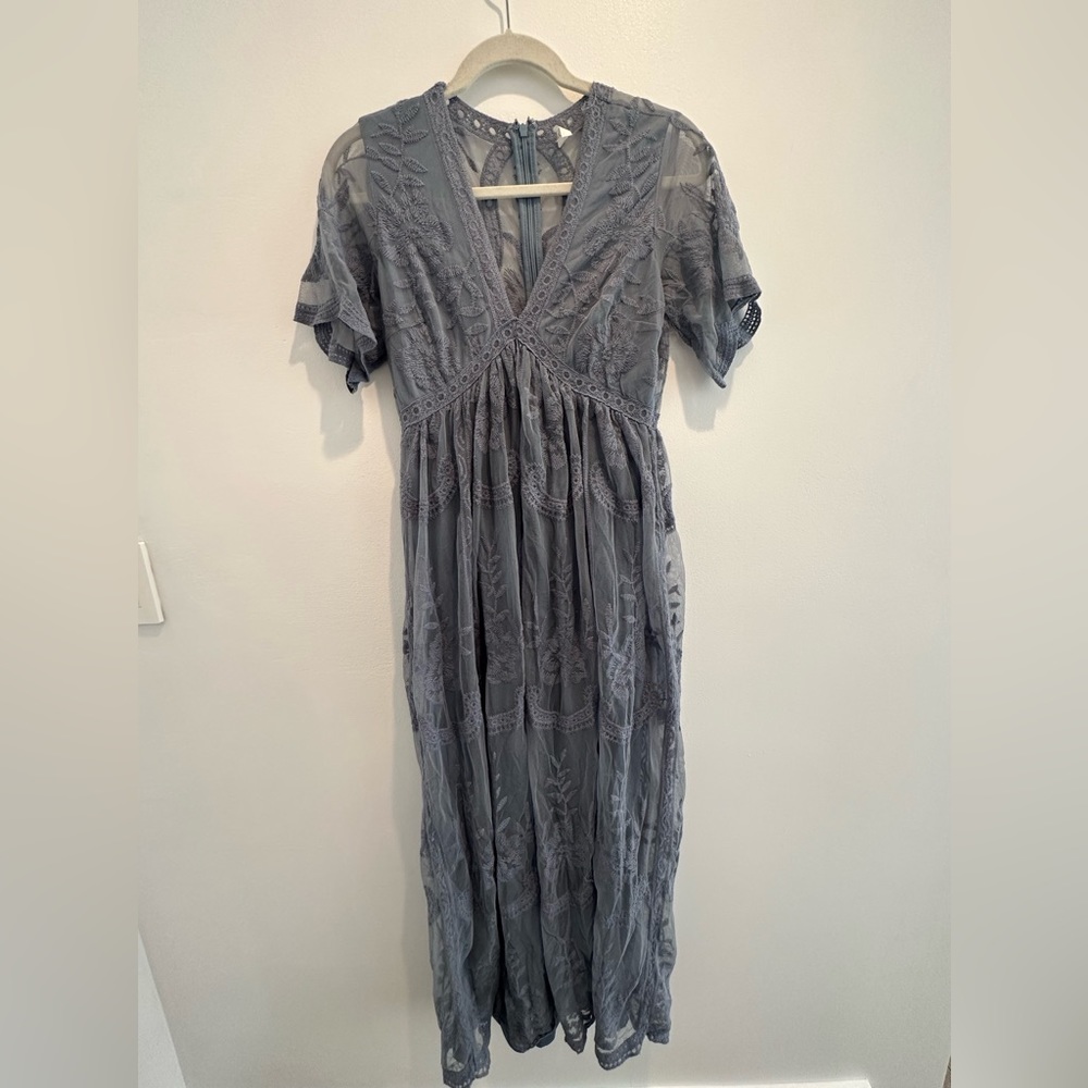 Pink blush gorgeous dove blue lace dress